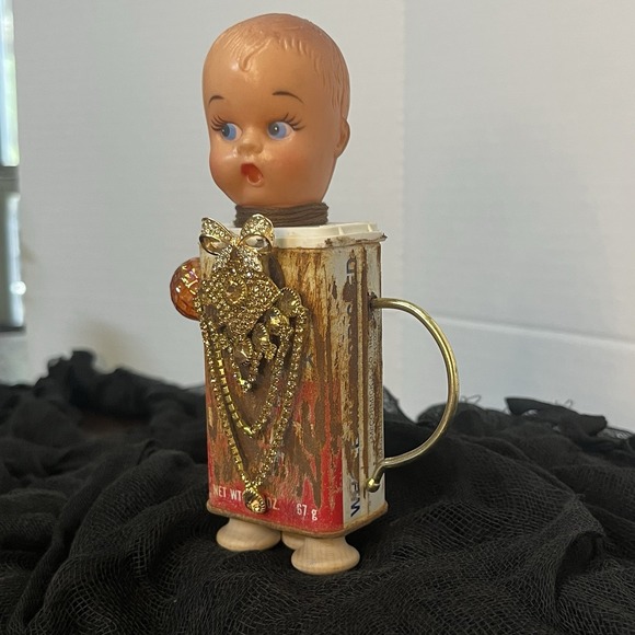 Other - OOAK Assemblage ARTIST DOLL Vintage Mixed‎ Media Sculpture Mustard Seed Tin